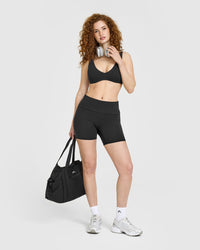 SoftMotion™ Fold Over Shorts 6" with White Logo | Soft Black