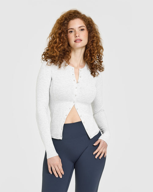Oner Modal Mellow™ Rib Long Sleeve Cardigan | Light Grey Marl