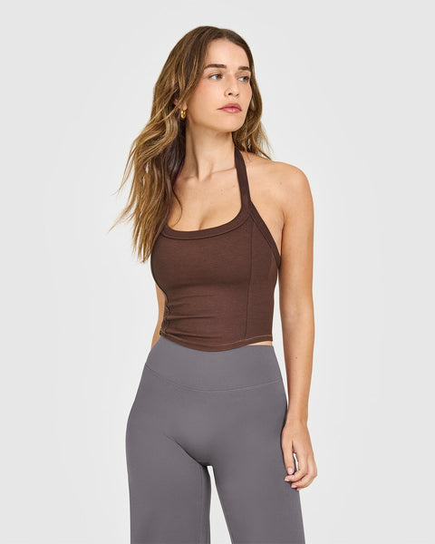 Mellow™ Rib Halter Neck Mid Vest with Built in Bra Shelf in Copper ...