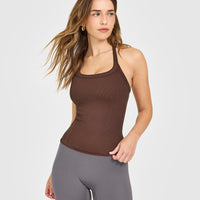 Mellow™ Rib Halter Neck Vest with Built in Bra Shelf | Copper Brown