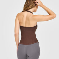 Mellow™ Rib Halter Neck Vest with Built in Bra Shelf | Copper Brown