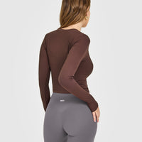 Mellow™ Rib Mid Long Sleeve Cardigan | Copper Brown