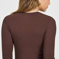 Mellow™ Rib Mid Long Sleeve Cardigan | Copper Brown
