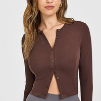 Mellow™ Rib Mid Long Sleeve Cardigan | Copper Brown