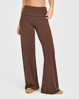 SoftMotion™ Fold Over Straight Leg Bottoms with White Logo | Espresso Brown