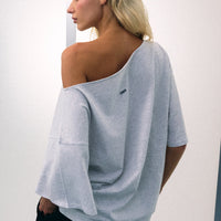 Slouchy One Shoulder T-Shirt | Light Grey Marl
