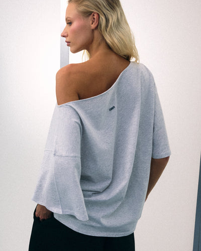 Slouchy One Shoulder T-Shirt | Light Grey Marl