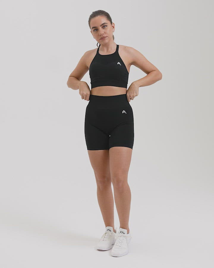 EffortlessLift™ Seamless Shorts with White Logo | Black