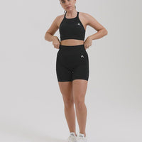 EffortlessLift™ Seamless Shorts with White Logo | Black