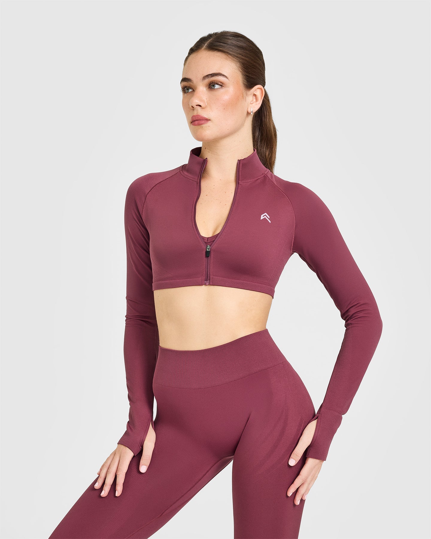 EnhanceLift™ Seamless Crop Jacket Logo Burnt Maroon