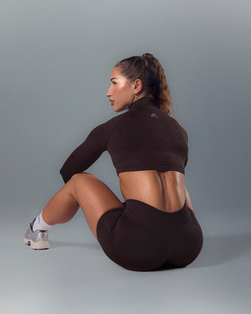 EnhanceLift™ Seamless Crop Jacket with White Logo | Plum Brown
