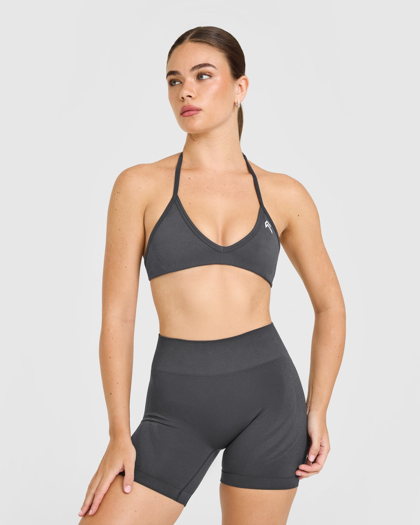 EnhanceLift™ Seamless Minimal Halter Neck Bralette Logo Coal