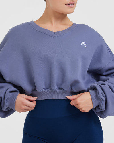 Blue V Neck Sweatshirt Women s Slate Blue Oversized Oner Active UK
