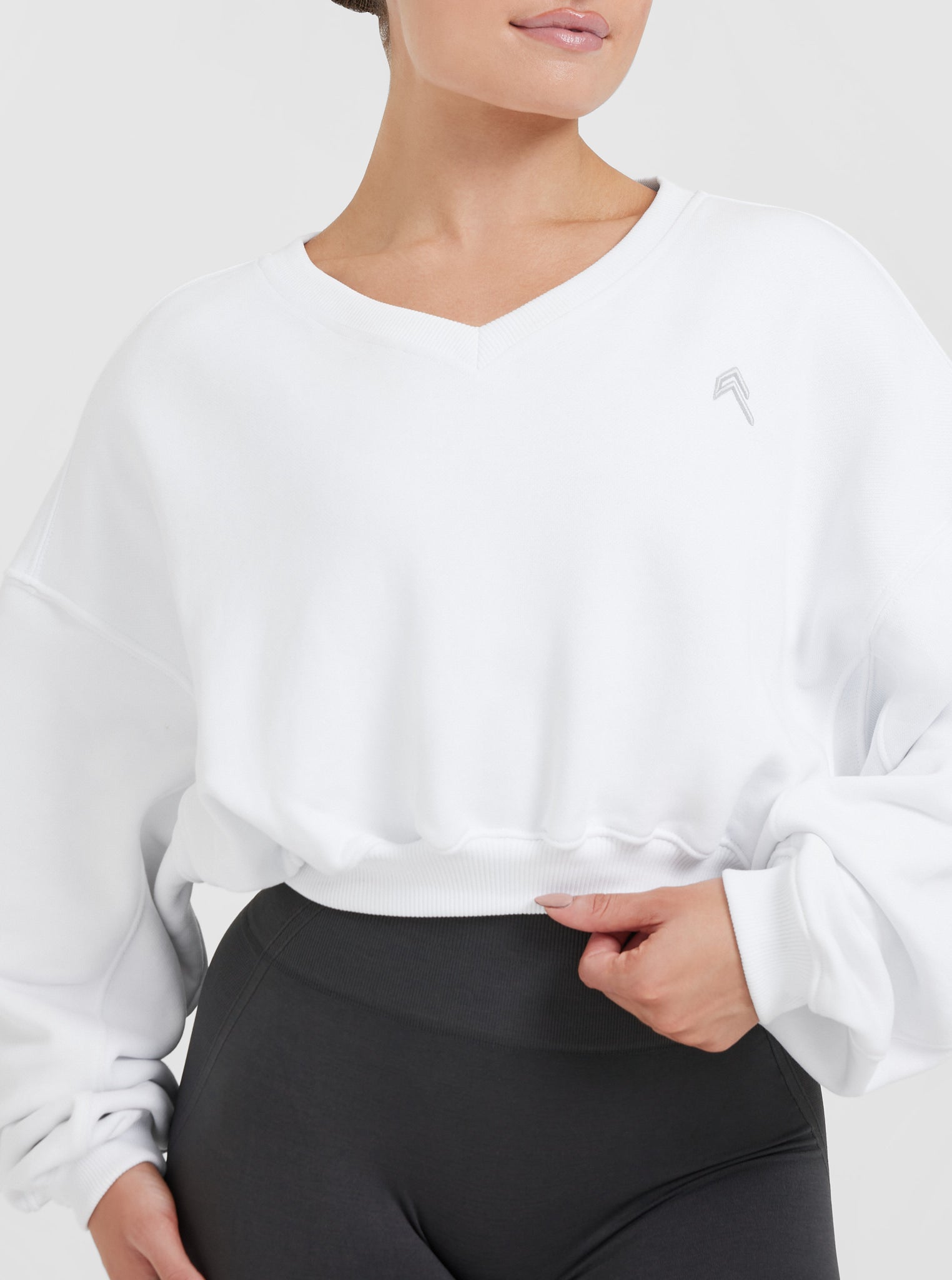 White V Neck Sweatshirt Women s Oversized Oner Active UK