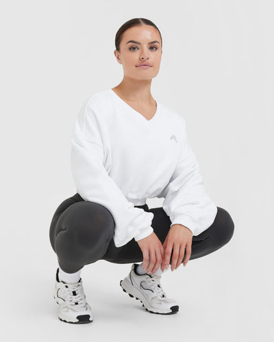 White v sales neck sweatshirt