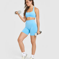 EffortlessLift™ Seamless Shorts with White Logo | Arctic Blue