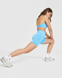 EffortlessLift™ Seamless Shorts with White Logo | Arctic Blue