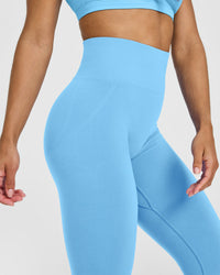 EffortlessLift™ Seamless Leggings with White Logo | Arctic Blue