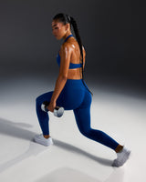 Effortless Seamless Leggings with White Logo | Vintage Navy