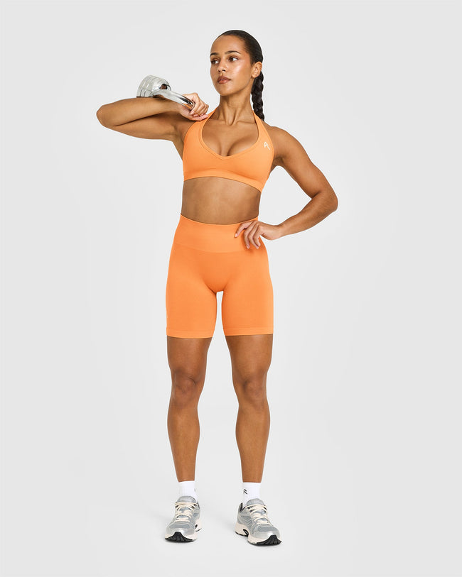 EffortlessLift™ Seamless Shorts with White Logo | Apricot Orange