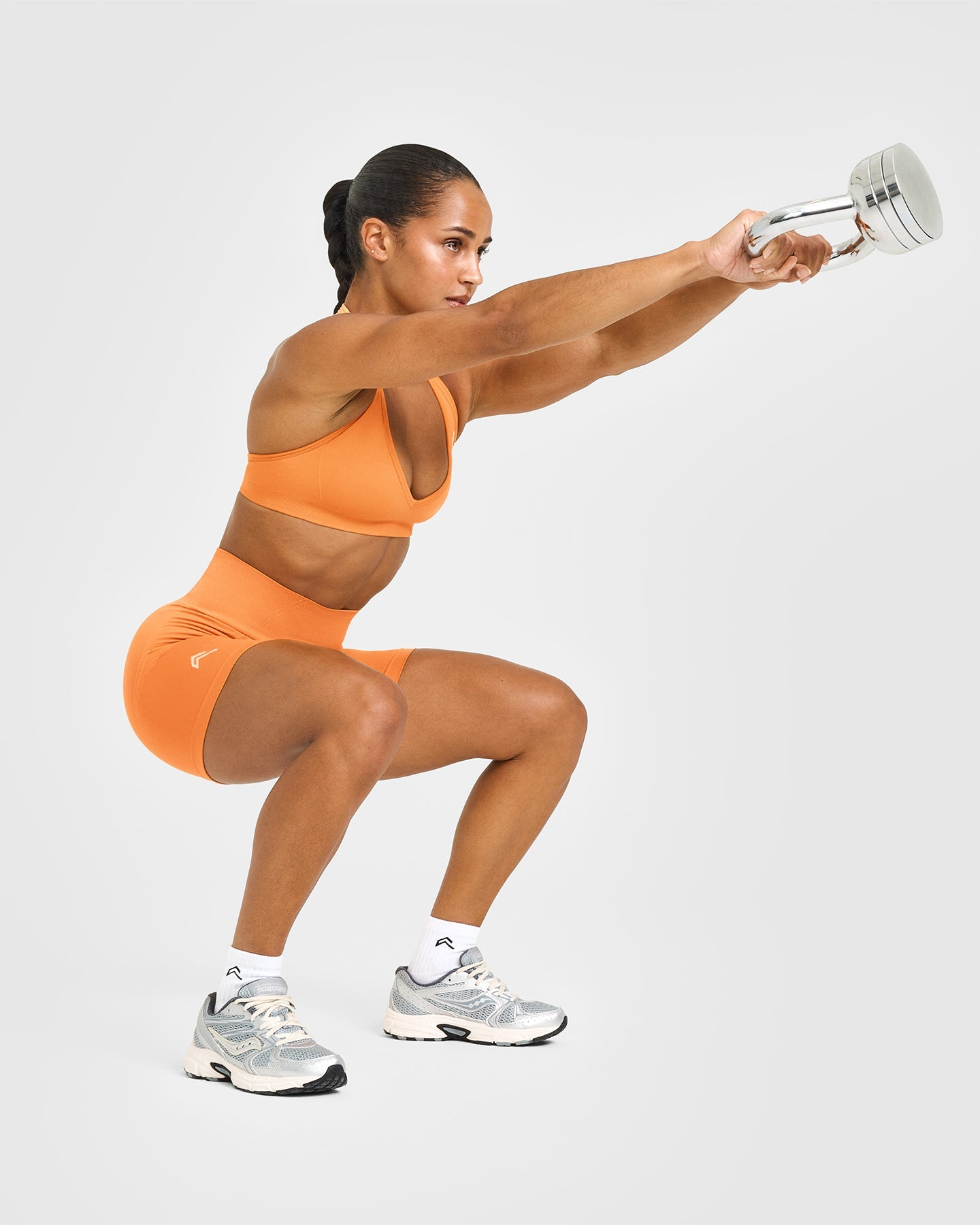 EffortlessLift™ Seamless Shorts with White Logo | Apricot Orange