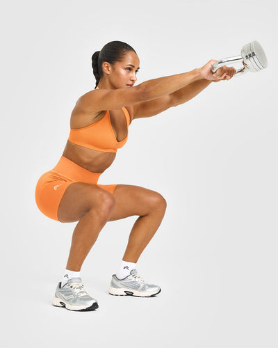 EffortlessLift™ Seamless Shorts with White Logo | Apricot Orange