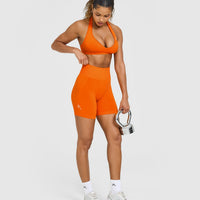 EffortlessLift™ Seamless Shorts with White Logo | Flame Orange