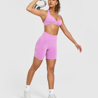 EffortlessLift™ Seamless Shorts with White Logo | Orchid Purple