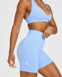 EffortlessLift™ Seamless Shorts with White Logo | Powdered Blue