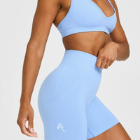 EffortlessLift™ Seamless Shorts with White Logo | Powdered Blue
