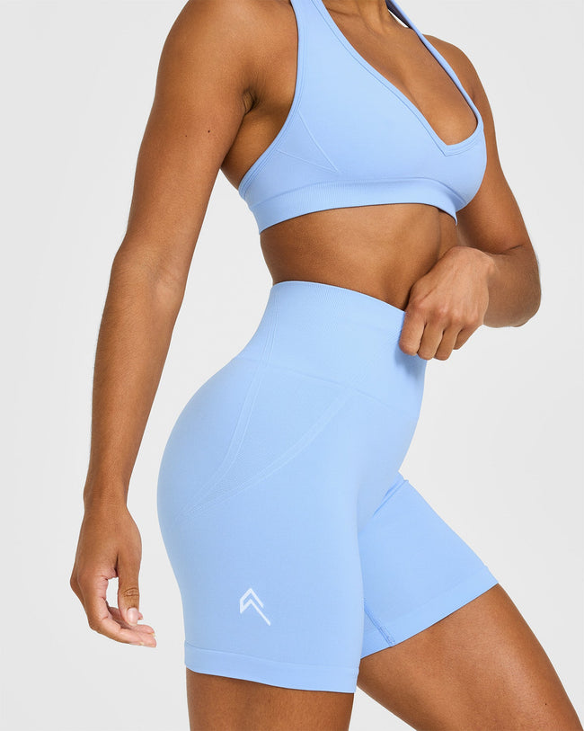 EffortlessLift™ Seamless Shorts with White Logo | Powdered Blue