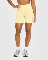 Effortless Seamless Shorts with White Logo | Sherbert Yellow