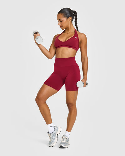 EffortlessLift™ Seamless Shorts with White Logo | Claret Red