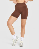 Effortless Seamless Shorts with White Logo | Rustic Brown
