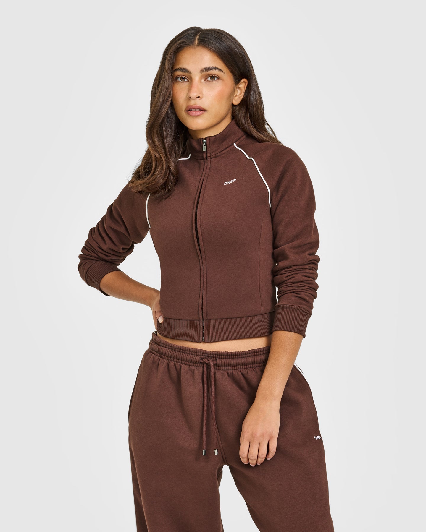 Jersey Tracksuit Zip Through Jacket | Espresso Brown