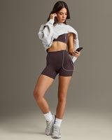 SoftMotion™ High Waisted Shorts 6" with White Logo | Dark Umber Brown