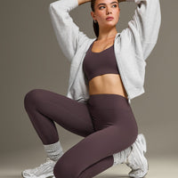 SoftMotion™ High Waisted Leggings with White Logo | Dark Umber Brown