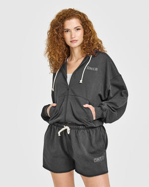 Raw Lounge Oversized Zip Hoodie in Washed Black | Oner Active UK