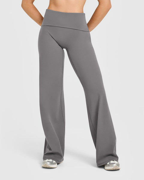 SoftMotion™ Fold Over Straight Leg Bottoms with White Logo | Ash Grey
