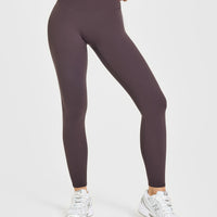 SoftMotion™ High Waisted Leggings with White Logo | Dark Umber Brown