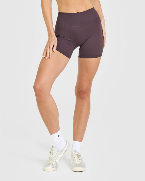 SoftMotion™ High Waisted Shorts 6" with White Logo | Dark Umber Brown
