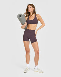 SoftMotion™ High Waisted Shorts 6" with White Logo | Dark Umber Brown