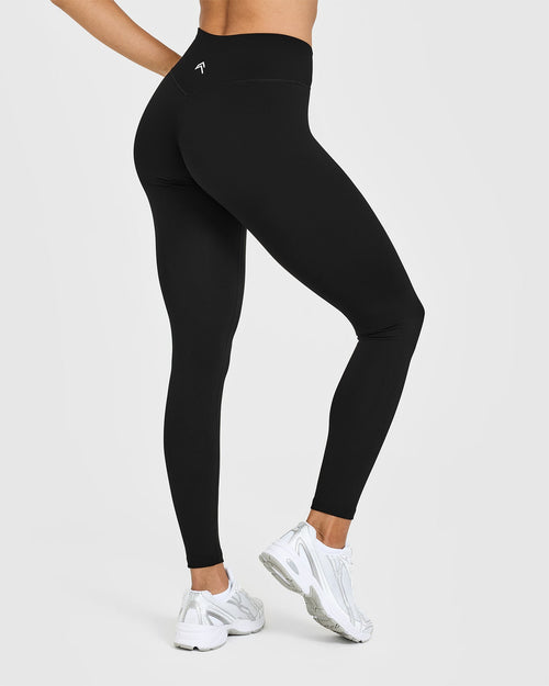 Timeless High Waisted Leggings with White Logo | Black