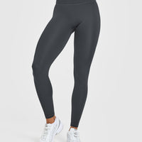 Timeless High Waisted Leggings with White Logo | Coal