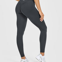 Timeless High Waisted Leggings with White Logo | Coal