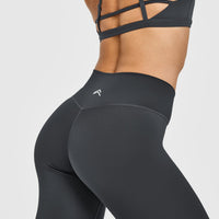 Timeless High Waisted Leggings with White Logo | Coal
