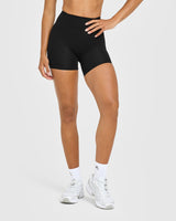 Timeless High Waisted Shorts with White Logo | Black