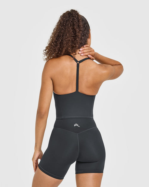 Timeless Square Neck Mid Vest with White Logo | Coal