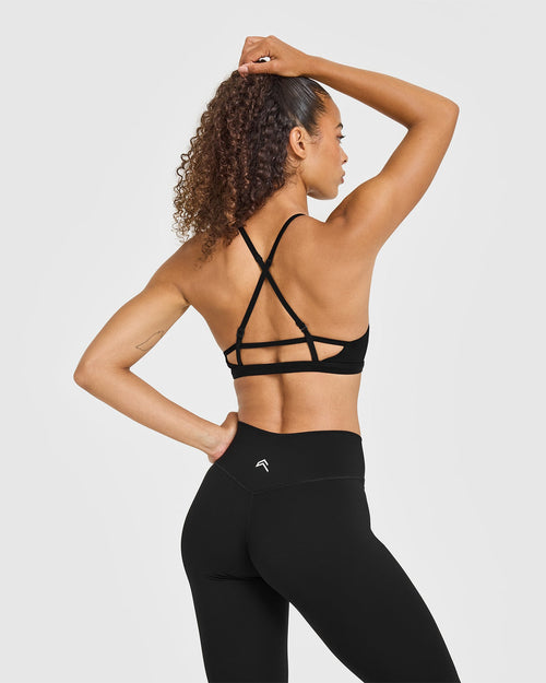 Timeless Strappy Bralette with White Logo | Black