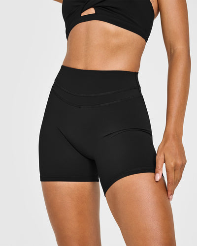 UnifiedMove™ High Waisted Shorts White Logo 6" | Black